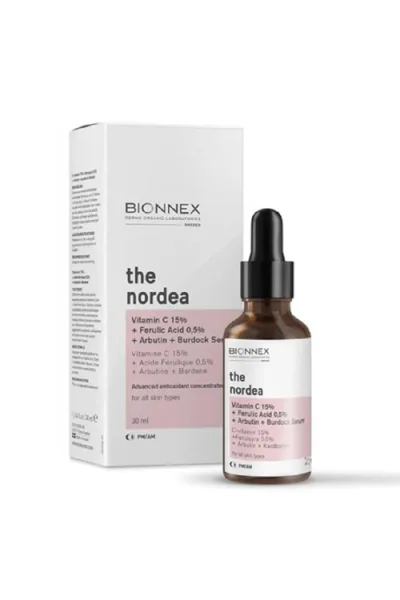 Bionnex The Nordea Antioxidant Concentrated Face سيروم with فيتامين سي Ferulic Acid & Arbutin for All Skin Types - parabens free cruelty free
