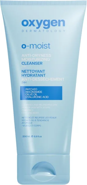 Oxygen Dermatology O-Moist 24H مرطب & Anti-Dryness Face & Body غسول منظف with Niacinamide Olive زيت & حمض الهيالورونيك for Dry & Atopic Skin